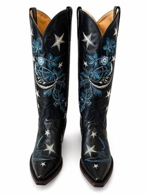 Stetson Women's Luna Tall Western Snip Toe Boots Royal Blue Celestial Moon Star